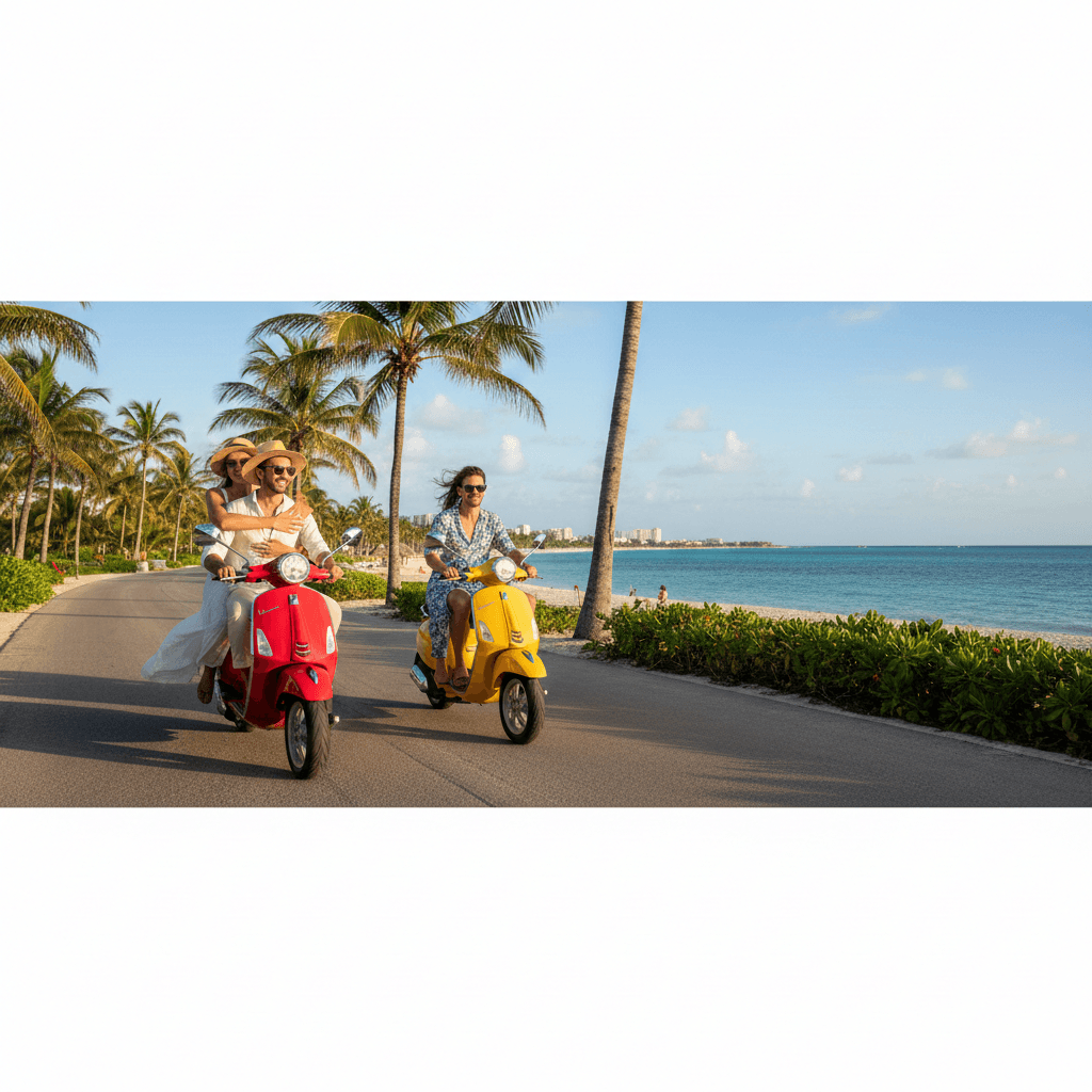 Scooter against a tropical background