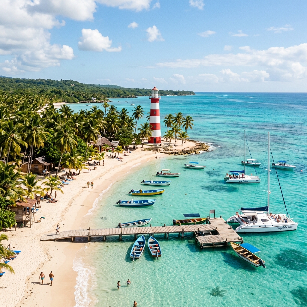 Dominicus beach and iconic lighthouse in Bayahibe Dominican Republic
